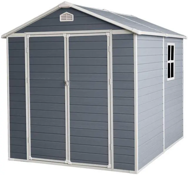 Alt view image 3 of 7 - 6 ft x 8 ft Resin Outdoor Storage, Plastic Garden Sheds with Floor and Lockable Door for Backyard, Lawn, Grey W540S00052)(W540S00021)