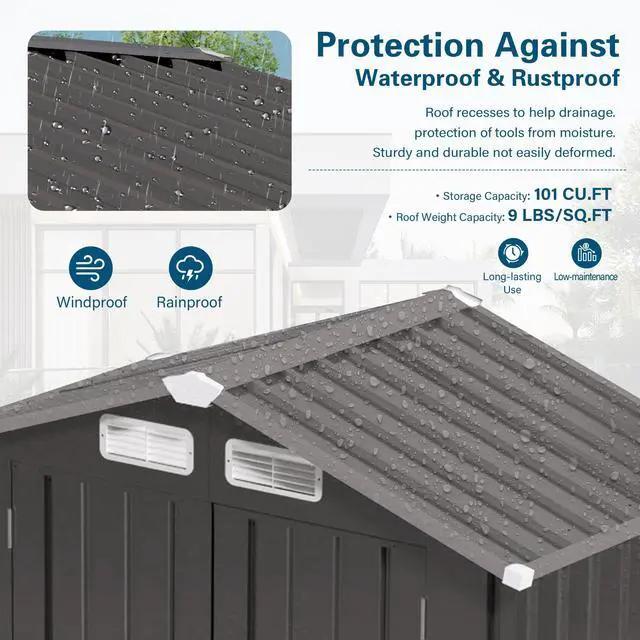 Alt view image 2 of 7 - 6X 3.6FT Metal Outdoor Storage Shed, Tool Shed with Peaked Roof Watertight with Clear Window and Lockable Door Compact Metal Tool Room for Garden, Backyard, Patio, Sundries and Bike Storage, Gray