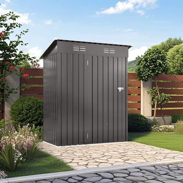Main image of 5X3 FT Metal Outdoor Storage Shed, Tool Shed with Pitched Roof and Lockable Door Compact Metal Tool Shed for Garden, Backyard, Patio, Everyday Sundries and Bike Storage, Gray
