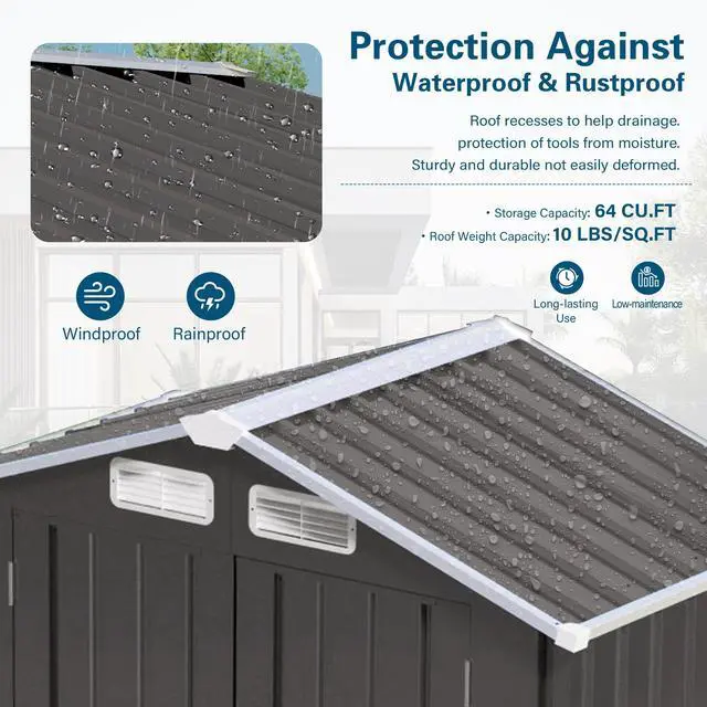 Alt view image 2 of 7 - 5X3 FT Metal Outdoor Storage Shed, Tool Shed with Peaked Roof Waterproof, Lockable Door Compact Metal Tool Shed for Garden, Backyard, Patio, Sundries and Bike Storage, Gray