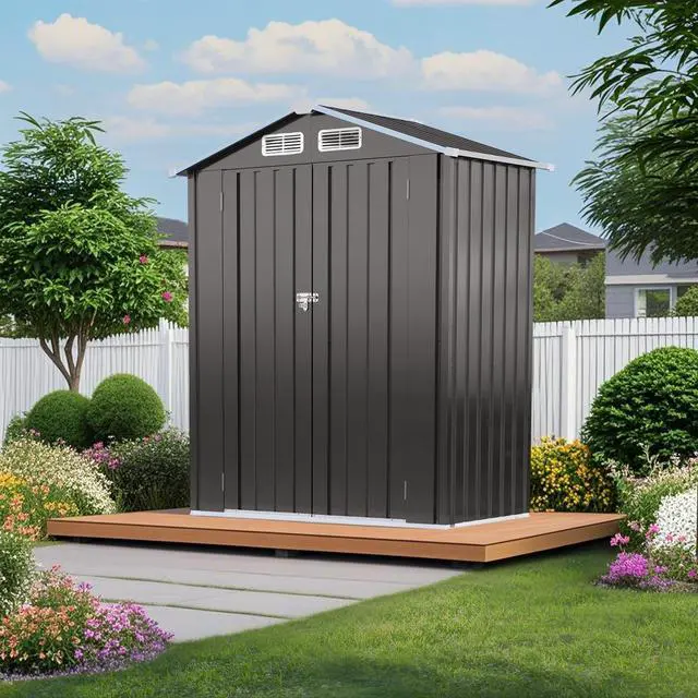 Main image of 5X3 FT Metal Outdoor Storage Shed, Tool Shed with Peaked Roof Waterproof, Lockable Door Compact Metal Tool Shed for Garden, Backyard, Patio, Sundries and Bike Storage, Gray