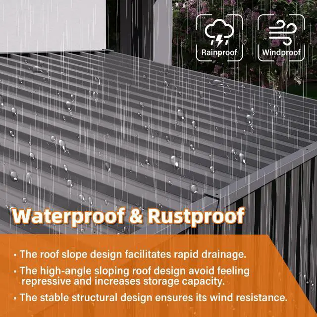 Alt view image 4 of 7 - 4 x 9 FT Outdoor Storage Shed, Metal Garden Shed Tool House with Sloping Roof,6 vents and 2 Swing Doors for Backyard, Garden,Patio, Garage, Lawn, Gray