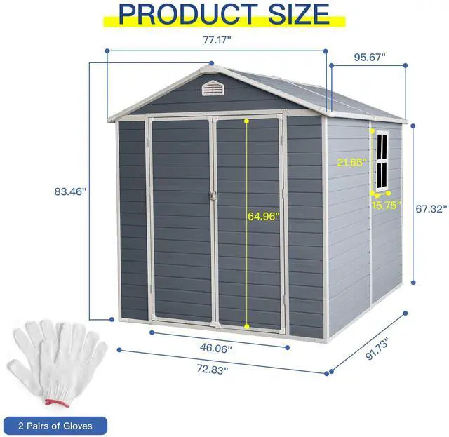 Alt view image 5 of 7 - 6 ft x 8 ft Resin Outdoor Storage, Plastic Garden Sheds with Floor and Lockable Door for Backyard, Lawn, Grey W540S00052)(W540S00021)
