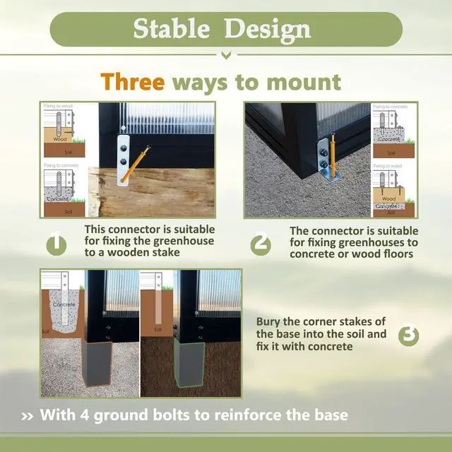 Alt view image 4 of 7 - 6' x 12' Thicked Polycarbonate Greenhouse, Greenhouse with Double Flush Door, Rain Gutter and Ventilation Window, Green House for Sunroom, Garden, Backyard, Walk-in Large Winter Greenhouse