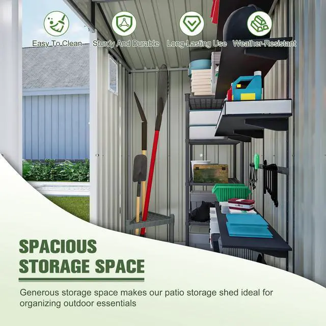 Alt view image 3 of 7 - Metal Outdoor Storage Shed 6FT x 4FT, Steel Utility Tool Shed Storage House , Metal Sheds Outdoor Storage for Backyard Garden Patio Lawn (6' x 4'),Gray