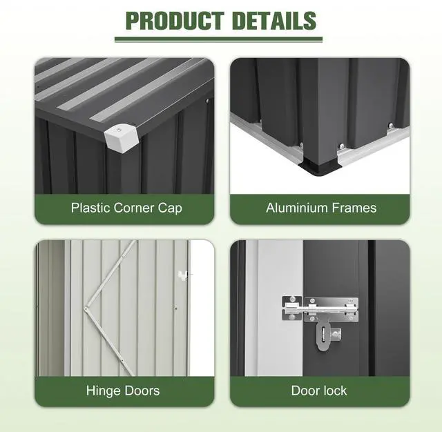 Alt view image 5 of 7 - Metal Outdoor Storage Shed 6FT x 4FT, Steel Utility Tool Shed Storage House , Metal Sheds Outdoor Storage for Backyard Garden Patio Lawn (6' x 4'),Gray