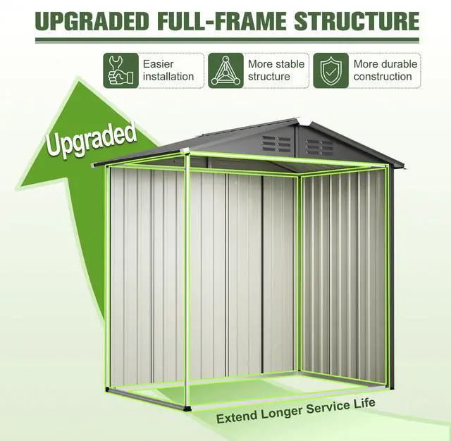 Alt view image 6 of 7 - Metal Outdoor Storage Shed 6FT x 4FT, Steel Utility Tool Shed Storage House , Metal Sheds Outdoor Storage for Backyard Garden Patio Lawn (6' x 4'),Gray