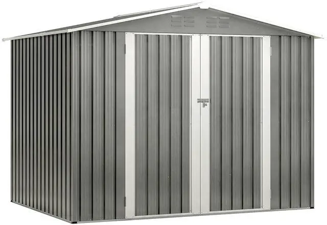 Main image of 8 x 6 FT Outdoor Waterproof Garden Tool Storage Sheds with Metal Foundation with Floor Frame, Tool Shed with Lockable Hinged Doors & Air Vents, Storage House Waterproof for Backyard, Lawn, Gray