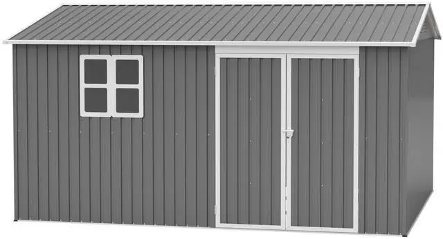 Main image of 12x10 FT Outdoor Storage Shed Metal, Large Garden Tool Sheds Outdoor with Lockable Doors, Waterproof Steel Utility Storage Building, Heavy Duty Equipment Shed for Backyard Patio Lawn Garden, Grey