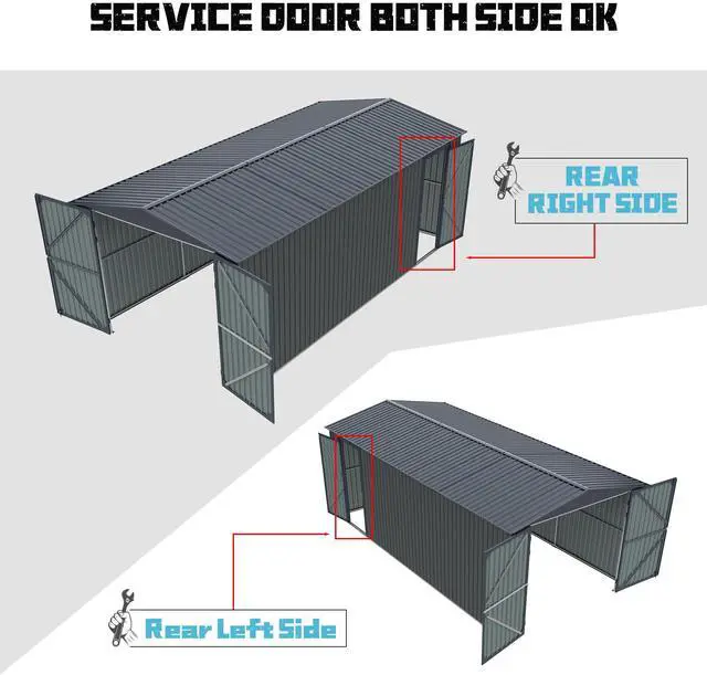 Alt view image 5 of 7 - Outdoor Storage Shed 20x13 FT, Metal Garage Shed Backyard Utility Tool House Building with 2 Doors and 4 Vents for Car,Truck,Bike, Garbage Can,Tool,Lawnmower