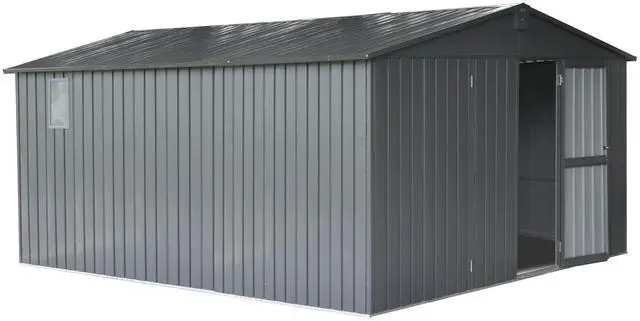 Main image of Backyard Storage Shed 11' x 12.5' with Galvanized Steel Frame & Windows, Outdoor Garden Shed Metal Utility Tool Storage Room with Lockable Door for Patio(Dark Gray)