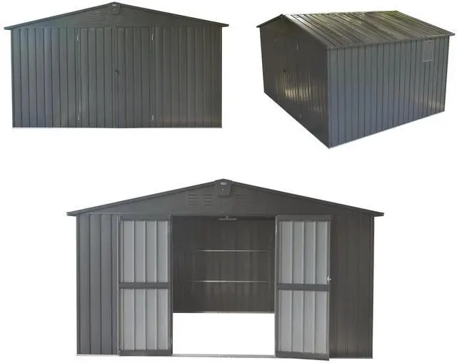 Alt view image 6 of 7 - Backyard Storage Shed 11' x 12.5' with Galvanized Steel Frame & Windows, Outdoor Garden Shed Metal Utility Tool Storage Room with Lockable Door for Patio(Dark Gray)