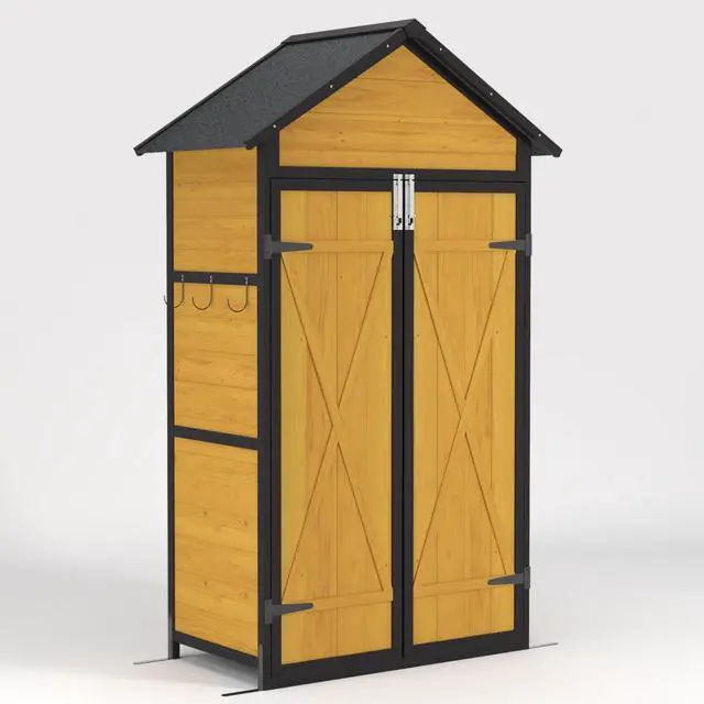 Main image of Outdoor Storage Cabinet Weatherproof Wood Storage Shed with Waterproof Roof Lockable Doors Removable Shelves Foldable Table Hooks 69 Inches Garden Tool Shed for Yard and Patio