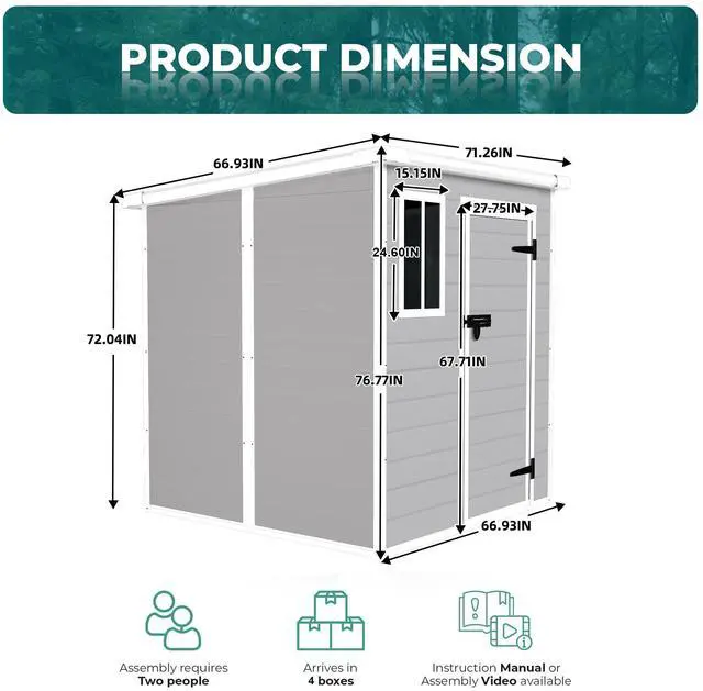 Alt view image 7 of 7 - 6x6 FT Storage Shed, Waterproof Resin Outdoor Storage Shed with Floor & Window &  Lockable Doors and  Vents, Tool Shed for Bike, Garden, Backyard,Lawn, All Weather Use, Light Grey