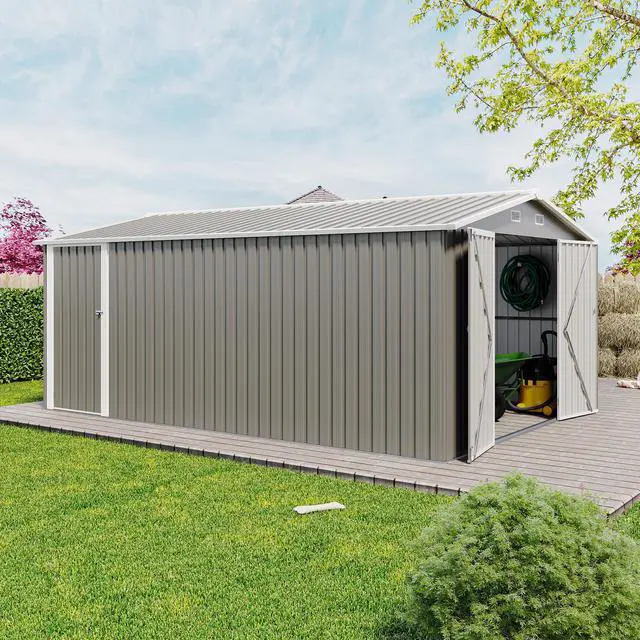 Main image of Campcraft  Outdoor Storage Shed 10×14 FT with 3 Lockable Doors,Utility Tool Shed Metal Storage Garden Sheds  Frame and 4 Vents,for Backyard,Patio,Lawn,Light Grey