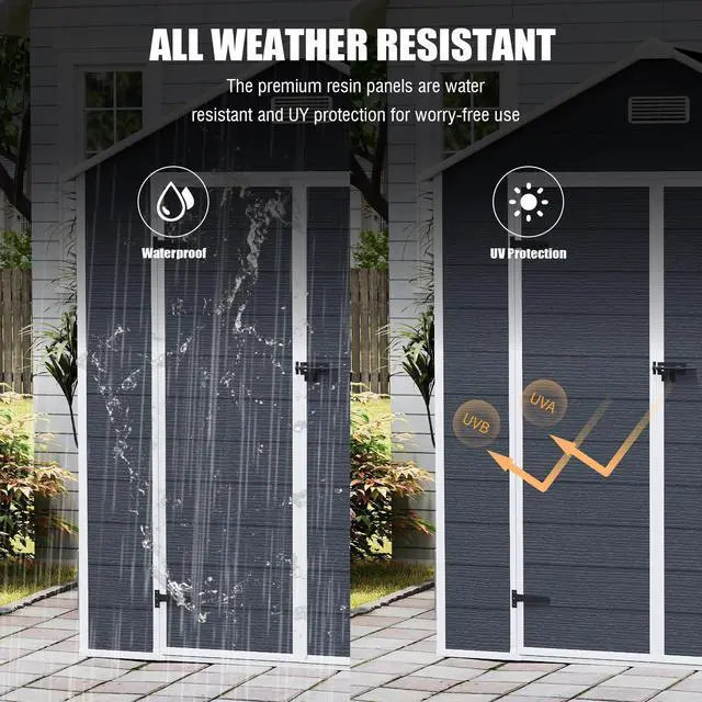 Alt view image 2 of 7 - Campcraft 6*6ft resin storage shed, high quality pp material, strong structure, waterproof, rust and UV proof, large storage space, 12mm thick pp board, HD window lighting Dark gray