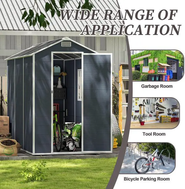 Alt view image 3 of 7 - Campcraft 4*8ft resin storage shed, high quality pp material, strong structure, waterproof, rust and UV proof, large storage space, 12mm thick pp board, HD window lighting Dark gray