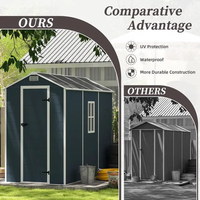 Alt view image 4 of 7 - Campcraft 4*8ft resin storage shed, high quality pp material, strong structure, waterproof, rust and UV proof, large storage space, 12mm thick pp board, HD window lighting Dark gray