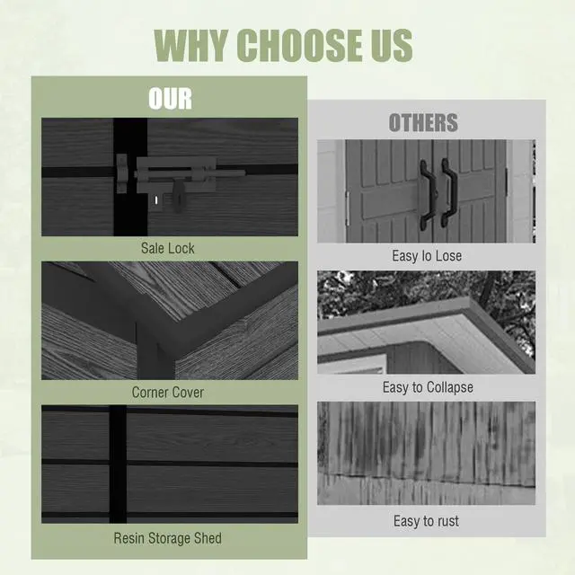 Alt view image 3 of 7 - Campcraft 6*6ft resin storage shed, high quality pp material, strong structure, waterproof, rust and UV proof, large storage space, 12mm thick pp board, HD window lighting Black wood grain color