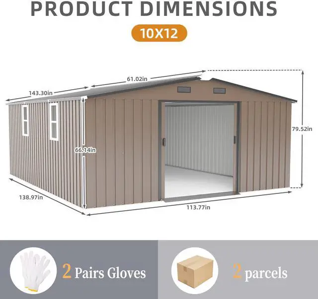 Alt view image 6 of 7 - Campcraft 10*12ft  0.25mm color steel plate, surface protective film, Two daylight Windows, A practical and thoughtful gift,two colors can be freely selected storage sheds