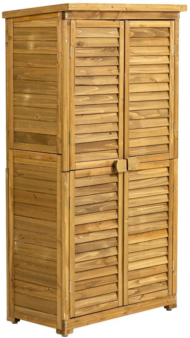 Main image of Outdoor Storage Cabinet, Wood Garden Shed, Pool Storage Shed with Lockable Door, Waterproof Roof and 2 Removable Shelves, Vertical Outside Storage Shed for Patio, Backyard and Lawn