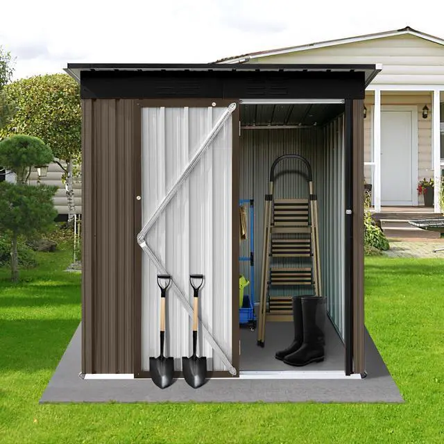 Alt view image 2 of 6 - Metal garden sheds 5ft×4ft outdoor storage sheds Brown + Black