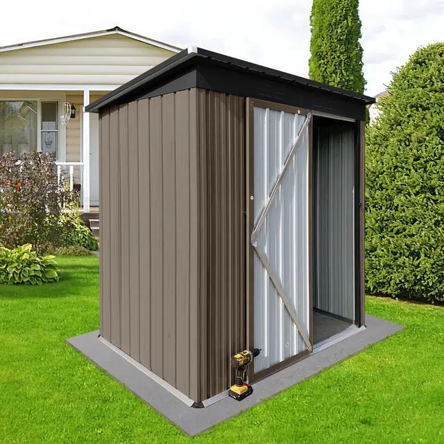 Alt view image 3 of 6 - Metal garden sheds 5ft×4ft outdoor storage sheds Brown + Black