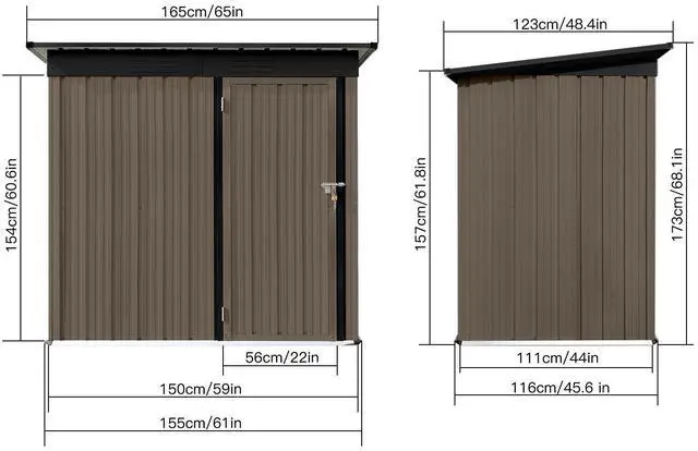 Alt view image 6 of 6 - Metal garden sheds 5ft×4ft outdoor storage sheds Brown + Black