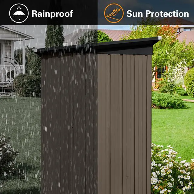 Alt view image 5 of 6 - Metal garden sheds 5ft×4ft outdoor storage sheds Brown + Black
