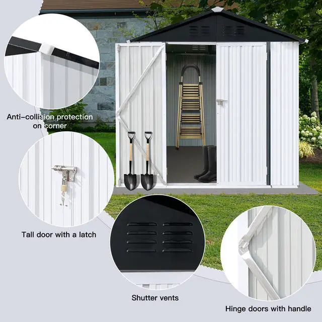 Alt view image 3 of 5 - Outdoor storage sheds 6FTx4FT Apex roof White+Black