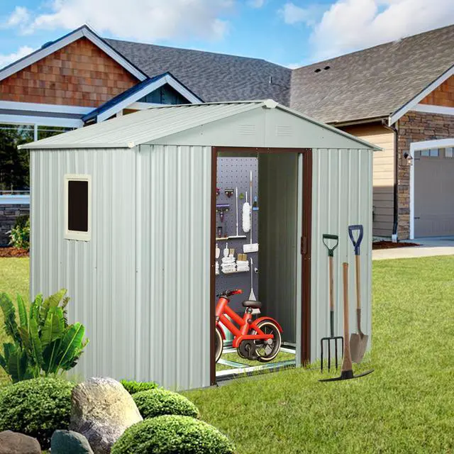 Main image of 8ft x 4ft Outdoor Metal Storage Shed With window and metal foundation White