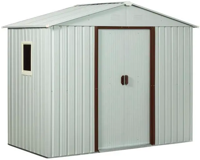 Alt view image 5 of 7 - 8ft x 4ft Outdoor Metal Storage Shed With window and metal foundation White