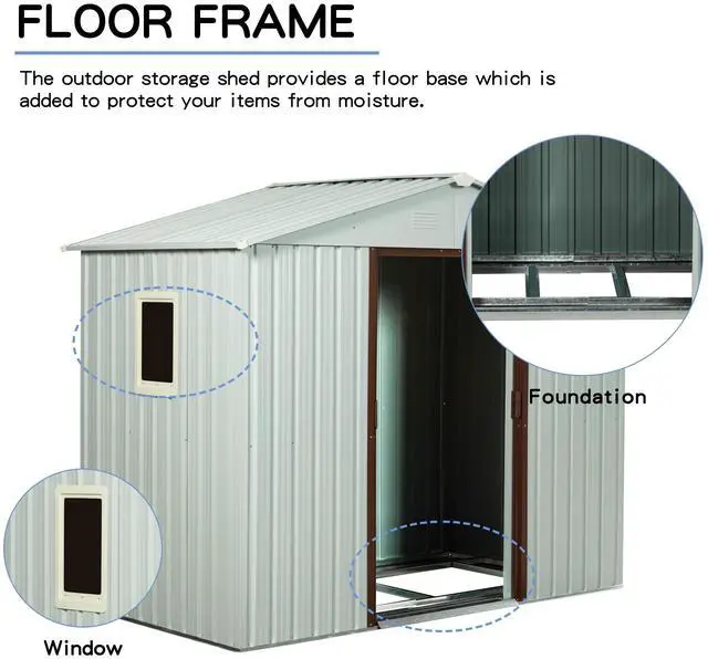 Alt view image 6 of 7 - 8ft x 4ft Outdoor Metal Storage Shed With window and metal foundation White