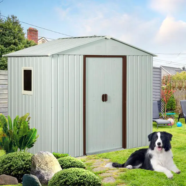 Alt view image 2 of 7 - 8ft x 4ft Outdoor Metal Storage Shed With window and metal foundation White