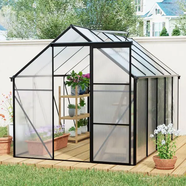 Alt view image 2 of 7 - 6x10 FT Polycarbonate Greenhouse Raised Base and Anchor Aluminum Heavy Duty Walk-in Greenhouses for Outdoor Backyard in All Season