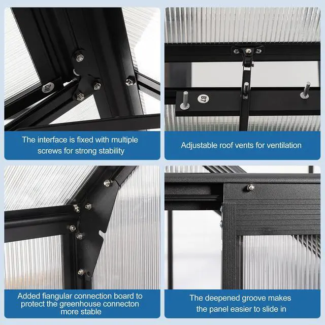 Alt view image 5 of 7 - 6x10 FT Polycarbonate Greenhouse Raised Base and Anchor Aluminum Heavy Duty Walk-in Greenhouses for Outdoor Backyard in All Season