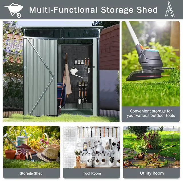 Alt view image 6 of 7 - 5ft x 3ft Outdoor Metal Storage Shed Transparent Plate Black