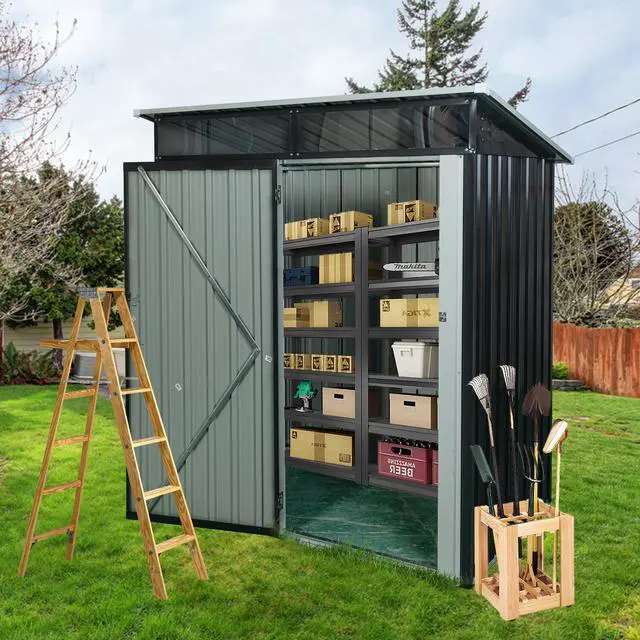 Main image of 5ft x 3ft Outdoor Metal Storage Shed Transparent Plate Black