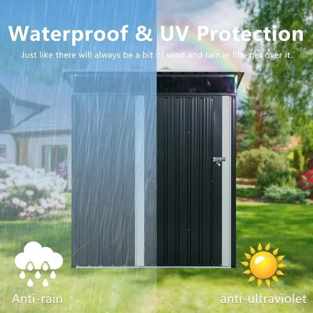 Alt view image 5 of 7 - 5ft x 3ft Outdoor Metal Storage Shed Transparent Plate Black
