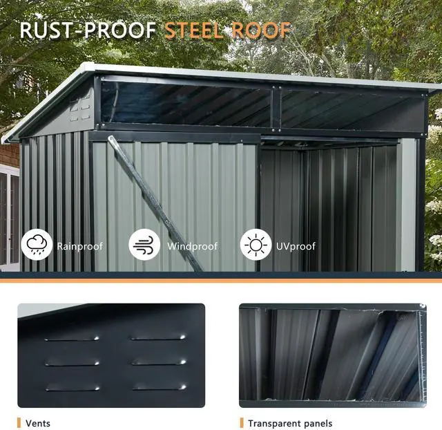 Alt view image 4 of 7 - 5ft x 3ft Outdoor Metal Storage Shed Transparent Plate Black