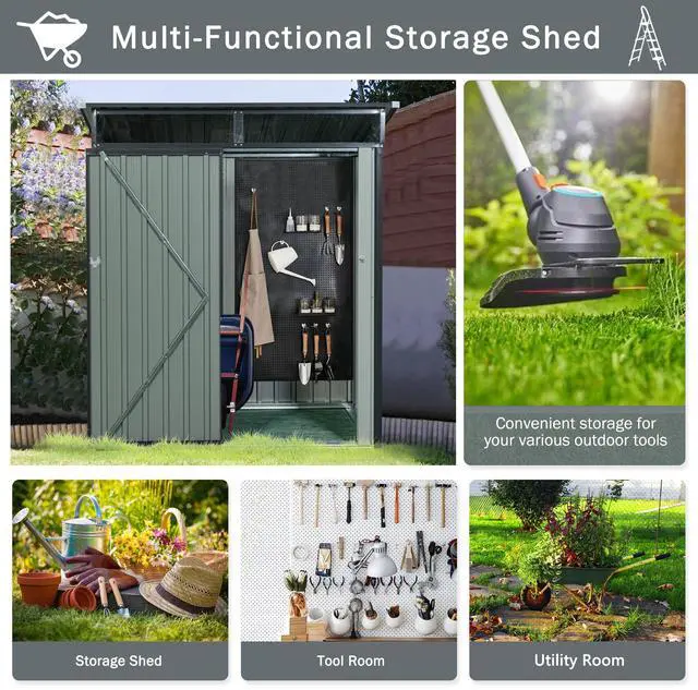 Alt view image 3 of 7 - 5ft x 3ft Outdoor Metal Storage Shed Transparent plate Gray