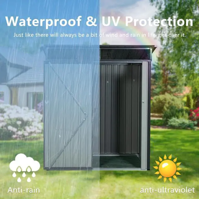 Alt view image 5 of 7 - 5ft x 3ft Outdoor Metal Storage Shed Transparent plate Gray
