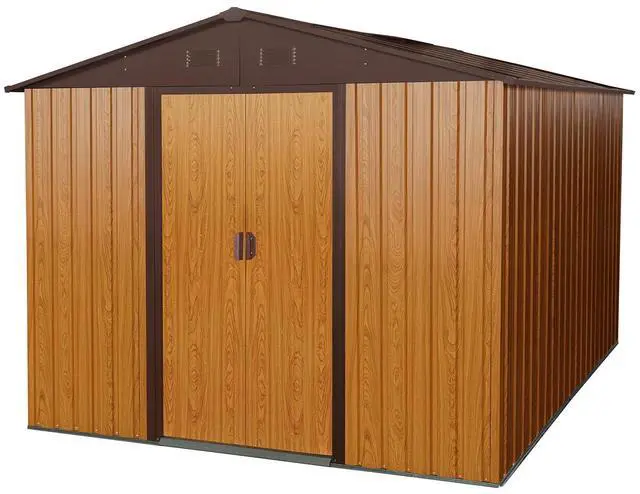 Alt view image 4 of 7 - 8ft x 10ft Outdoor Metal Storage Shed with Metal Foundation,Coffee