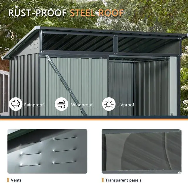 Alt view image 4 of 7 - 5ft x 3ft Outdoor Metal Storage Shed Transparent plate Gray