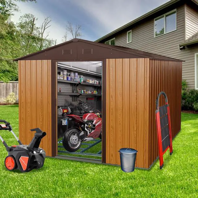 Main image of 8ft x 10ft Outdoor Metal Storage Shed with Metal Foundation,Coffee