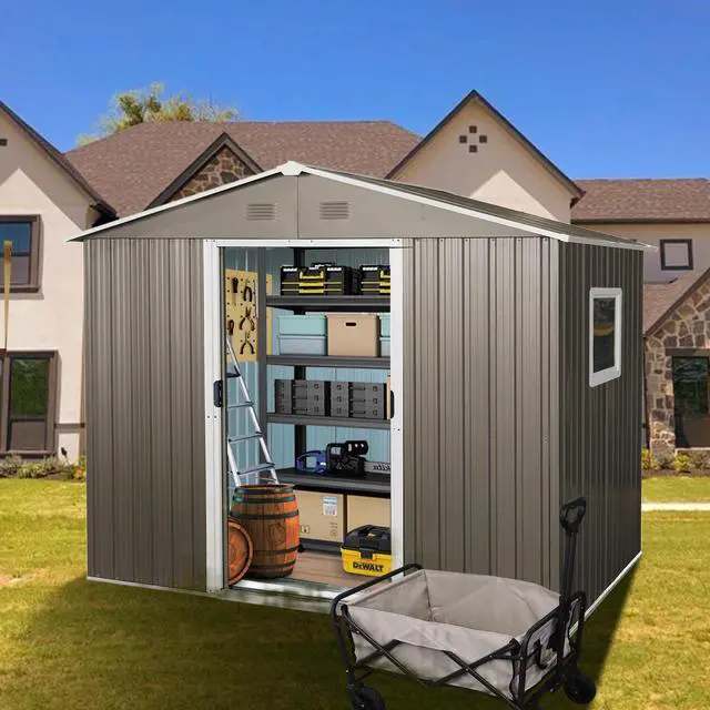 Main image of 8ft x 6ft Outdoor Metal Storage Shed with Window Grey(W540S00016)