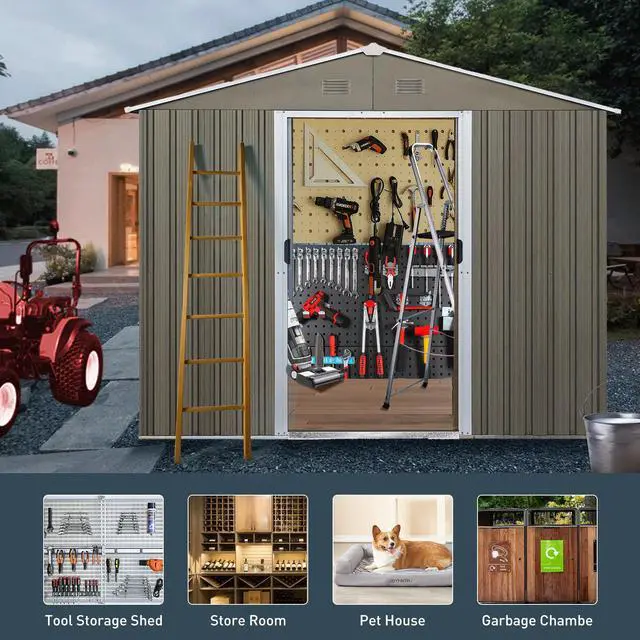Alt view image 3 of 7 - 8ft x 6ft Outdoor Metal Storage Shed with Window Grey(W540S00016)