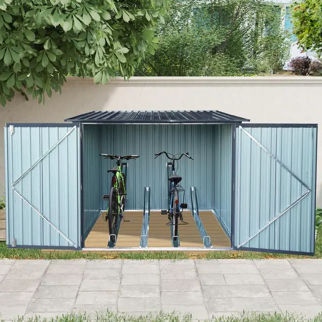 Main image of Outdoor Steel Storage Shed For Bicycle with Slope Roof and 4 Bike Tracks, black