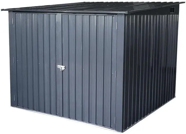 Alt view image 7 of 7 - Outdoor Steel Storage Shed For Bicycle with Slope Roof and 4 Bike Tracks, black