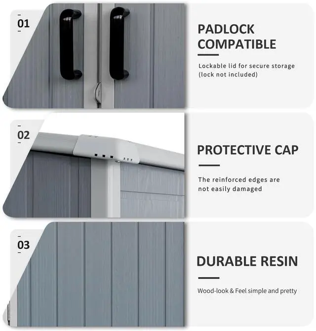 Alt view image 5 of 7 - 5x3FT Outdoor Storage Shed Waterproof Resin Cabinet with Lockable Doors for Bikes and Patio Furniture